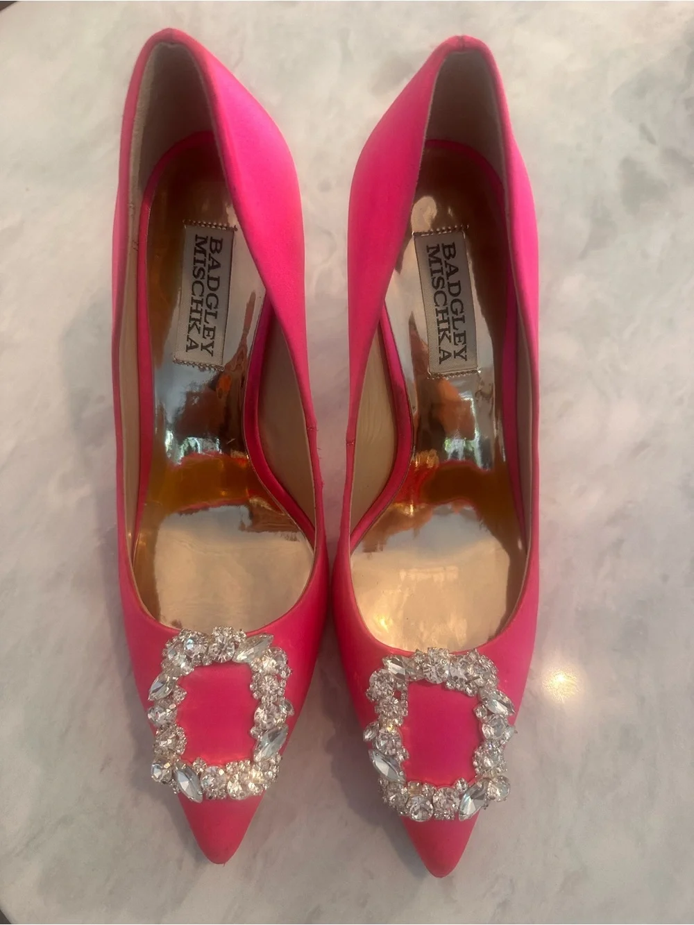 Badgley Mischka Hot Pink Crystal-Embellished Pointed Toe Pumps - Picture 1 of 12